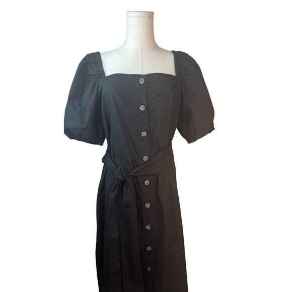 2/$30 J.Crew M Black Midi Dress Puff Sleeves & Button Front With Wide Sash - Picture 12 of 15